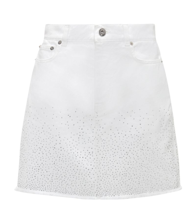 Shop Jw Anderson Denim Crystal-embellished Mini Skirt In White