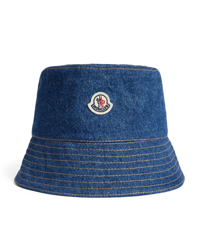 Shop Moncler Denim Logo Bucket Hat In Blue