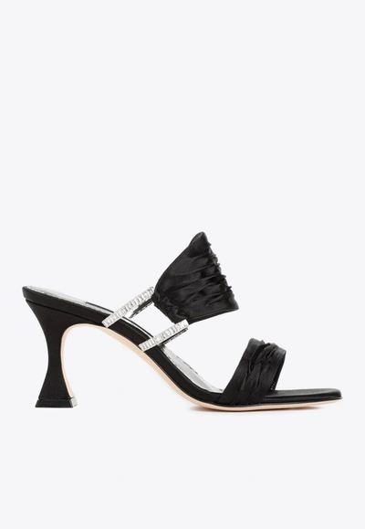 Shop Manolo Blahnik Chinap 70 Satin Mules In Black