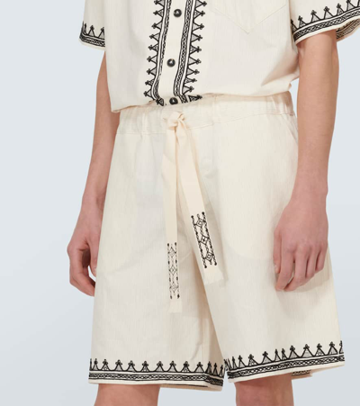 Shop Alanui Akasha Embroidered Cotton-blend Shorts In White