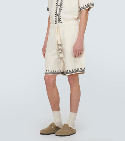 Shop Alanui Akasha Embroidered Cotton-blend Shorts In White