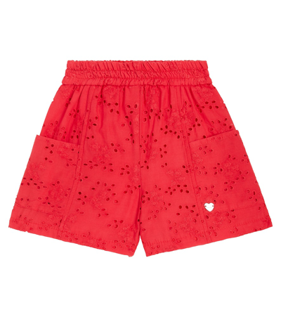Shop Monnalisa Embroidered Cotton Muslin Bermuda Shorts In Red