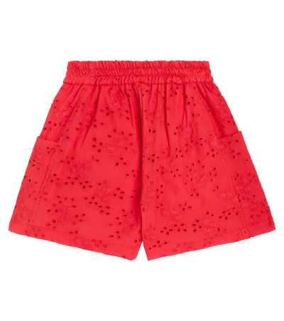 Shop Monnalisa Embroidered Cotton Muslin Bermuda Shorts In Red