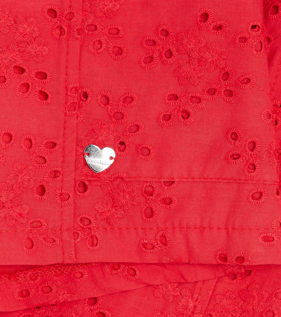 Monnalisa Embroidered Cotton Muslin Bermuda Shorts In Red