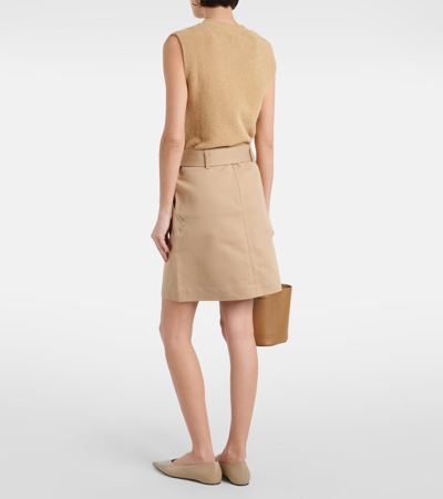 Shop Totême Belted Cotton Miniskirt In Beige