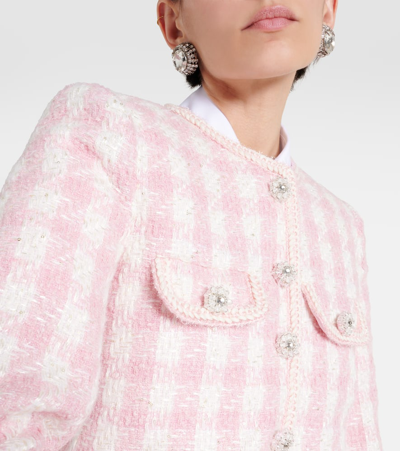 Shop Self-portrait Checked Bouclé Jacket In Pink