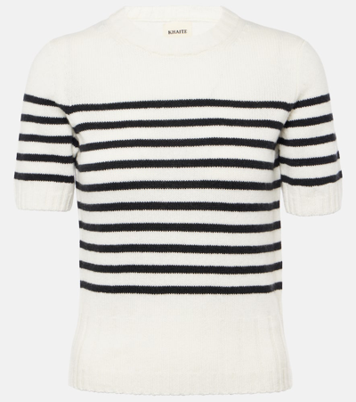 Shop Khaite Luphia Striped Cashmere Sweater In Weiss