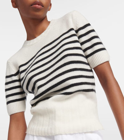 Shop Khaite Luphia Striped Cashmere Sweater In Weiss