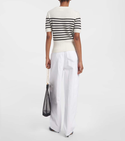 Shop Khaite Luphia Striped Cashmere Sweater In Weiss
