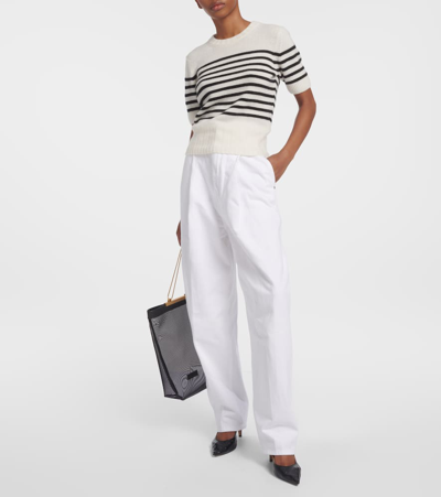 Shop Khaite Luphia Striped Cashmere Sweater In Weiss