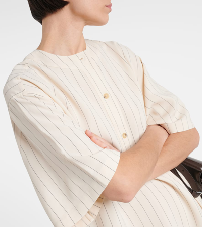 Shop Totême Pinstriped Midi Shirt Dress In White