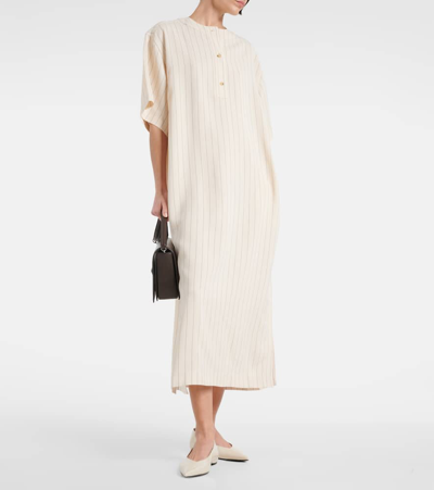 Shop Totême Pinstriped Midi Shirt Dress In White