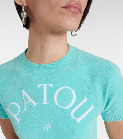 Shop Patou Logo Knitted Cotton-blend T-shirt In Blue