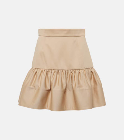 Shop Patou Ruffled Cotton Gabardine Miniskirt In Beige