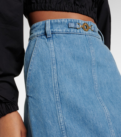 Patou Slit-detail Organic-denim Midi Skirt In Blue