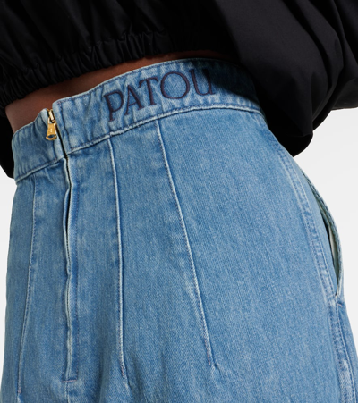 Shop Patou High-rise Denim Midi Skirt In Blue