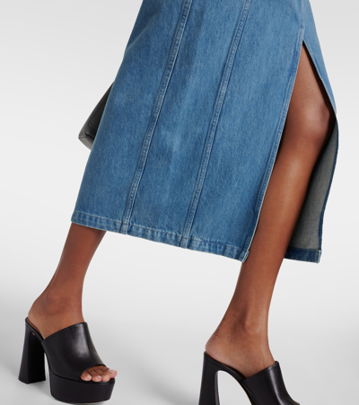 Shop Patou High-rise Denim Midi Skirt In Blue