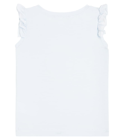 Monnalisa Printed Ruffled Cotton Jersey Top In Blue