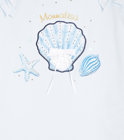 Monnalisa Printed Ruffled Cotton Jersey Top In Blue