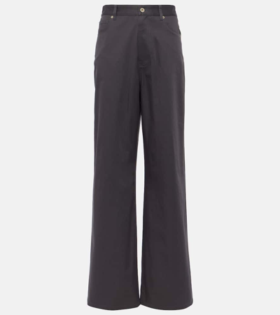 Shop Loewe High-rise Cotton Drill Wide-leg Pants In Grey