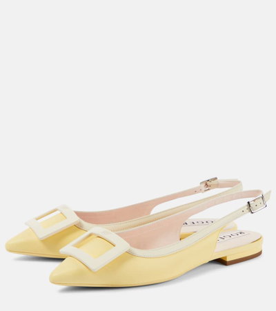 Shop Roger Vivier Gommettine Leather Slingback Flats In Yellow