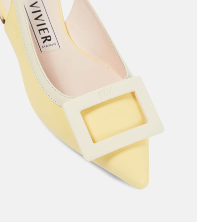 Shop Roger Vivier Gommettine Leather Slingback Flats In Yellow