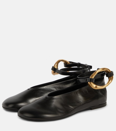 Shop Jil Sander Embellished Leather Ballet Flats In Black