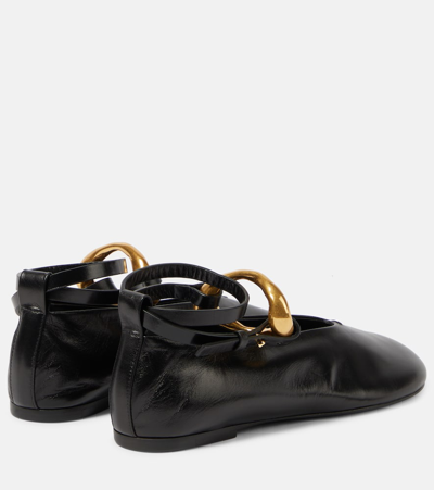 Shop Jil Sander Embellished Leather Ballet Flats In Black