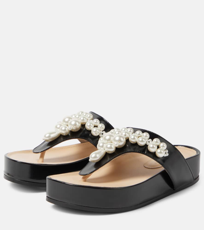 Shop Simone Rocha Embellished Leather Thong Sandals In Black