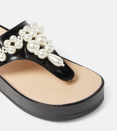 Shop Simone Rocha Embellished Leather Thong Sandals In Black