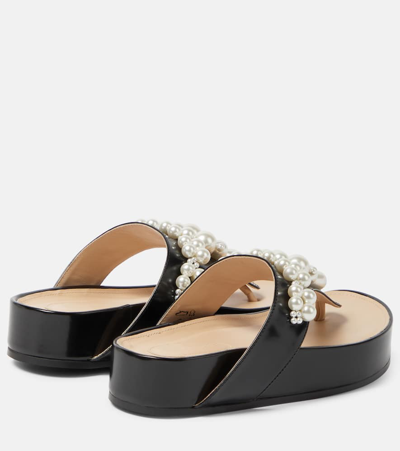 Shop Simone Rocha Embellished Leather Thong Sandals In Black