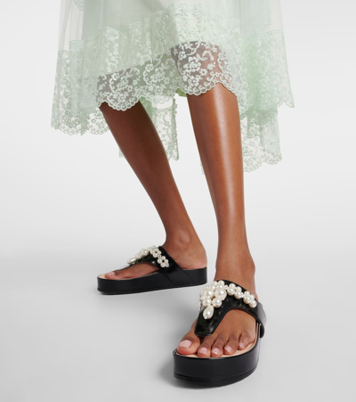 Shop Simone Rocha Embellished Leather Thong Sandals In Black