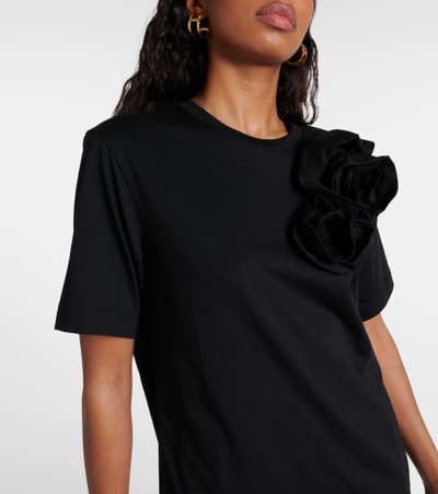 Shop Simone Rocha Floral-appliqué Cotton Jersey T-shirt In Black