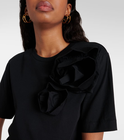 Shop Simone Rocha Floral-appliqué Cotton Jersey T-shirt In Black