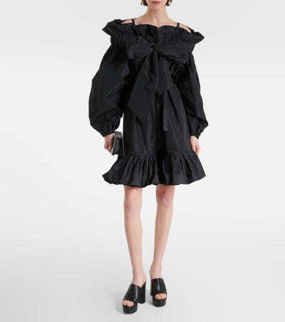 Patou Bow-detail Ruffled Faille Minidress In Black