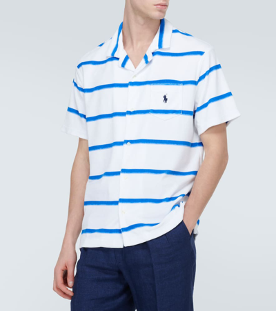 Shop Polo Ralph Lauren Striped Cotton-blend Polo Shirt In Blue