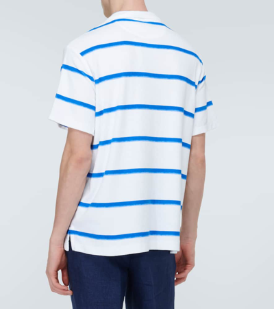 Shop Polo Ralph Lauren Striped Cotton-blend Polo Shirt In Blue