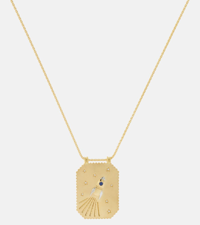 Shop Marie Lichtenberg Love You To The Moon 18kt Gold Pendant Necklace With Sapphire And Diamonds