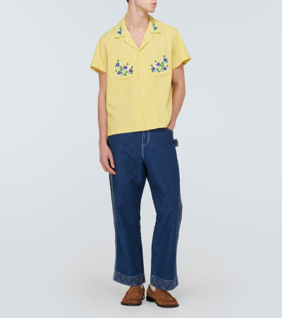 Shop Bode Chicory Embroidered Cotton Shirt In Gelb