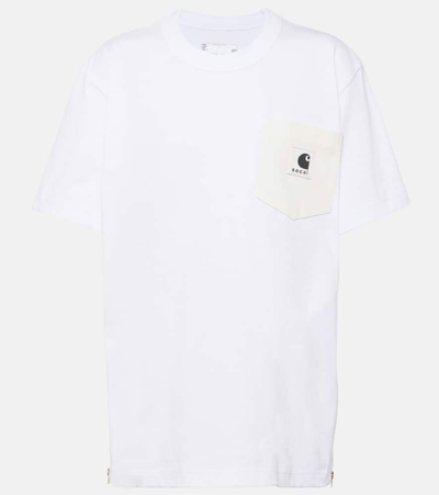 Shop Sacai X Carhartt Cotton Jersey T-shirt In Weiss