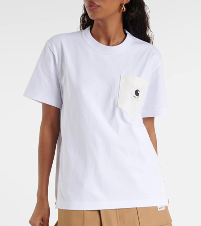 Shop Sacai X Carhartt Cotton Jersey T-shirt In Weiss