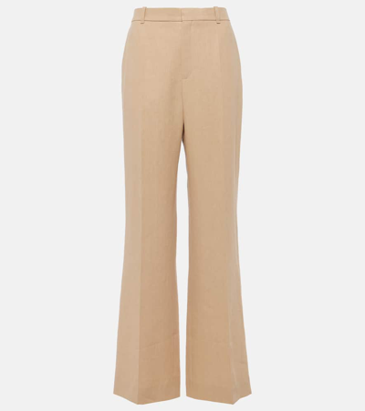 Shop Chloé Linen Wide-leg Pants In Beige