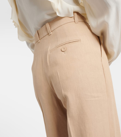 Shop Chloé Linen Wide-leg Pants In Beige