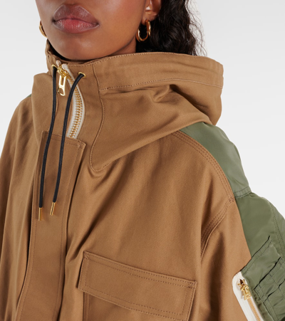 Shop Sacai X Carhartt Oversized Cotton Parka In Beige