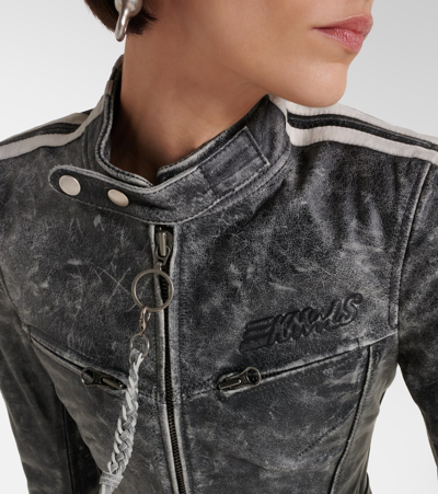 Shop Knwls Cropped Leather Jacket In Black