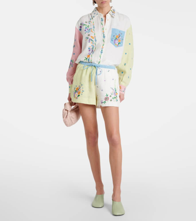 Shop Alemais Alémais Willa Embroidered Linen Shorts In Multicoloured