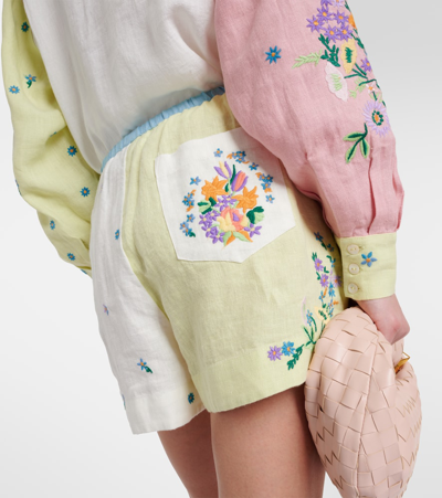 Shop Alemais Alémais Willa Embroidered Linen Shorts In Multicoloured