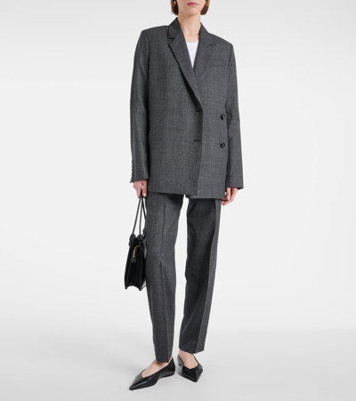 Totême Double-breasted Recycled Woven Blazer In Black