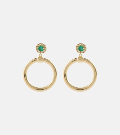 Ileana Makri Endless 18kt Gold Hoop Earrings With Diamonds And Emeralds In Gold