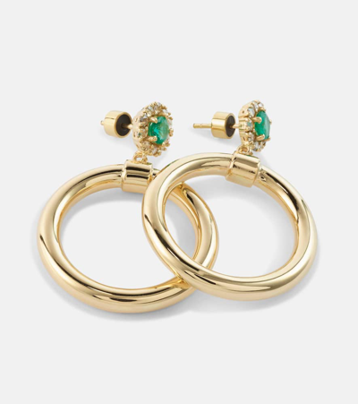 Ileana Makri Endless 18kt Gold Hoop Earrings With Diamonds And Emeralds In Gold